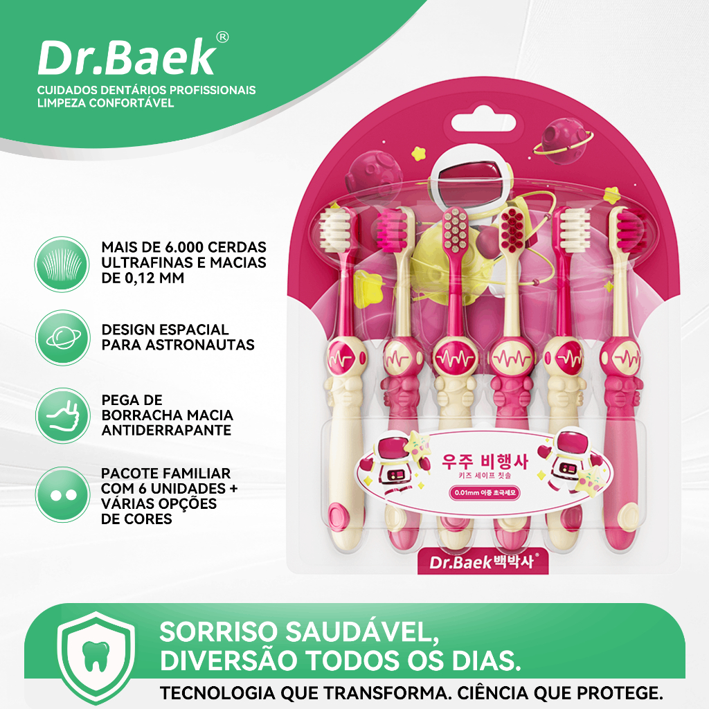 Dr. Baek Escova de Dentes Infantil Fun, limpeza Profunda 3D, Cerdas Macias, 3-12 Anos