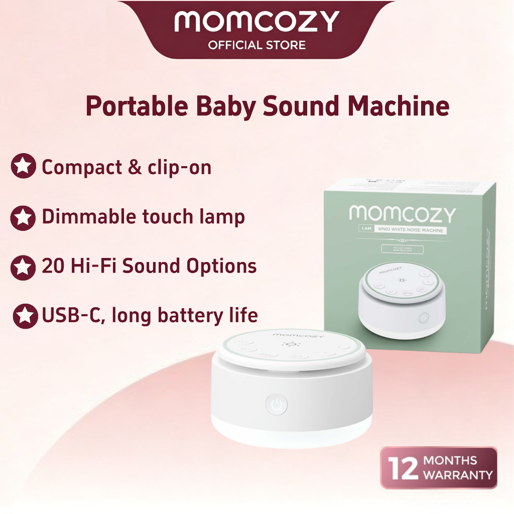 Máquina De Som Momcozy Para Bebês-20 Sons Calmantes E Toque De Luz Quente Portátil Ruído Branco Crianças Adultos Dormir 