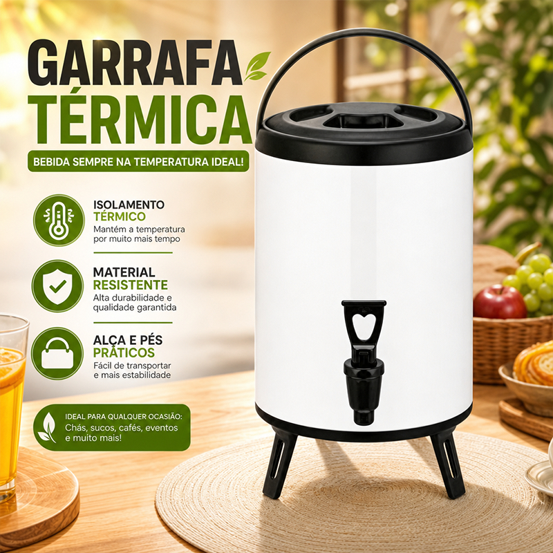 Garrafa Térmica Inox 6L e 8L com Torneira Mantém Quente/Frio Alça Prática Perfeita para Casa e Festas