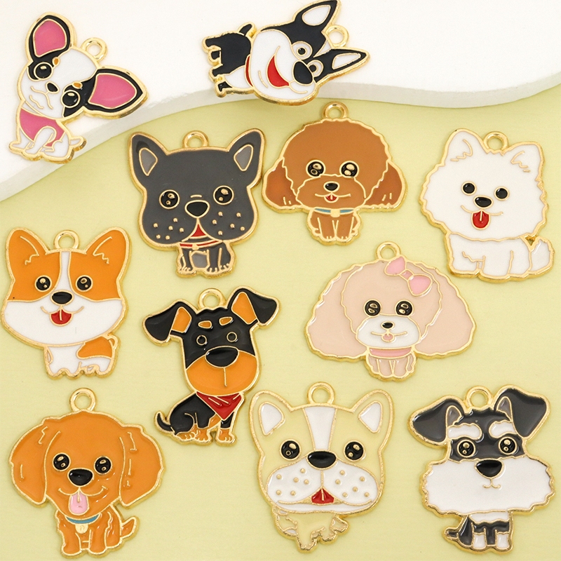10 Peças Amuletos De Liga De Óleo De Gotejamento De Série De Cães De Estimação Fofos-Chihuahua/Husky/Corgi/Poodle , Cola