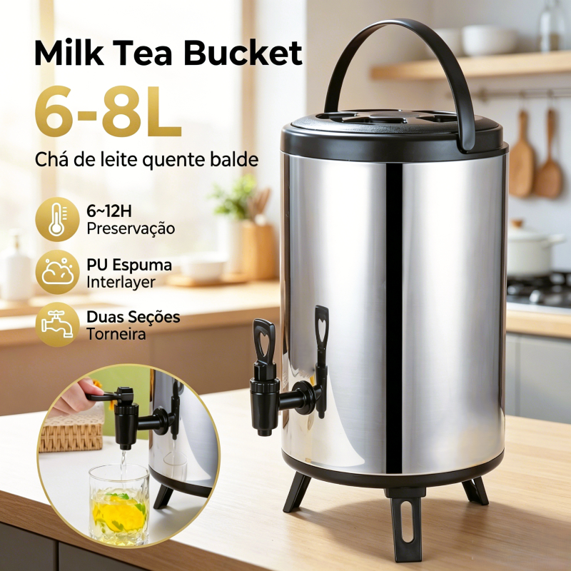 Garrafa Térmica de Aço Inoxidável 6/8 Litros Ideal para Café Suco e Água para Buffet Casa e Eventos Diversos
