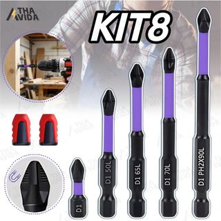 Kit 6 Bits Cruzado Magnéticos PH2 de Impacto Anti Derrapante Encaixe Preciso Anti choque Philips +Folha magnética-A