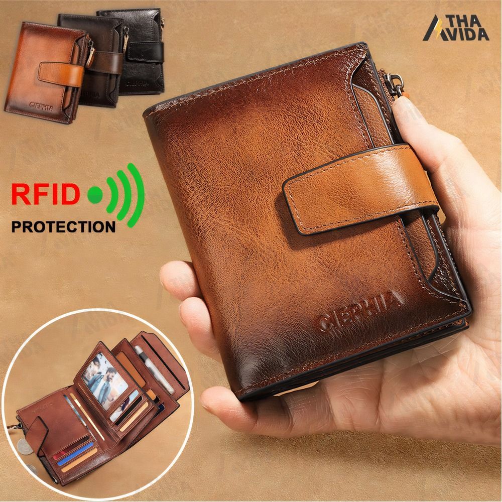 Carteira Antifurto Masculina De Couro Legítimo Vintage De Trifold E Bifold À Escolha-A