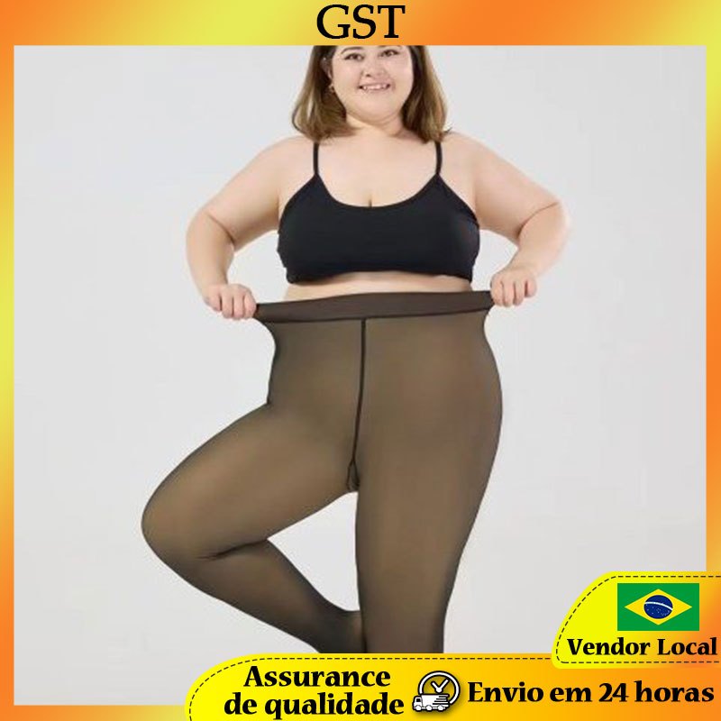 Leggings de virilha de uma linha de tamanho Extra grande manter quente pernas nuas femininas velo engrossado pele transp
