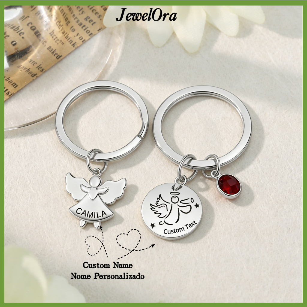 Chaveiro Com Nome Personalizado , Casal Combinando Anjo Da Guarda , Pedra Sorte , De Aço Inoxidável