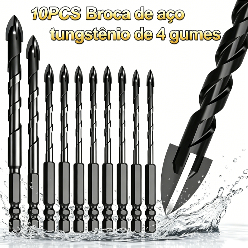 Kit 10 Brocas De Carboneto Triangular Titânio Profissionais 5-12mm Para Fura Tudo
