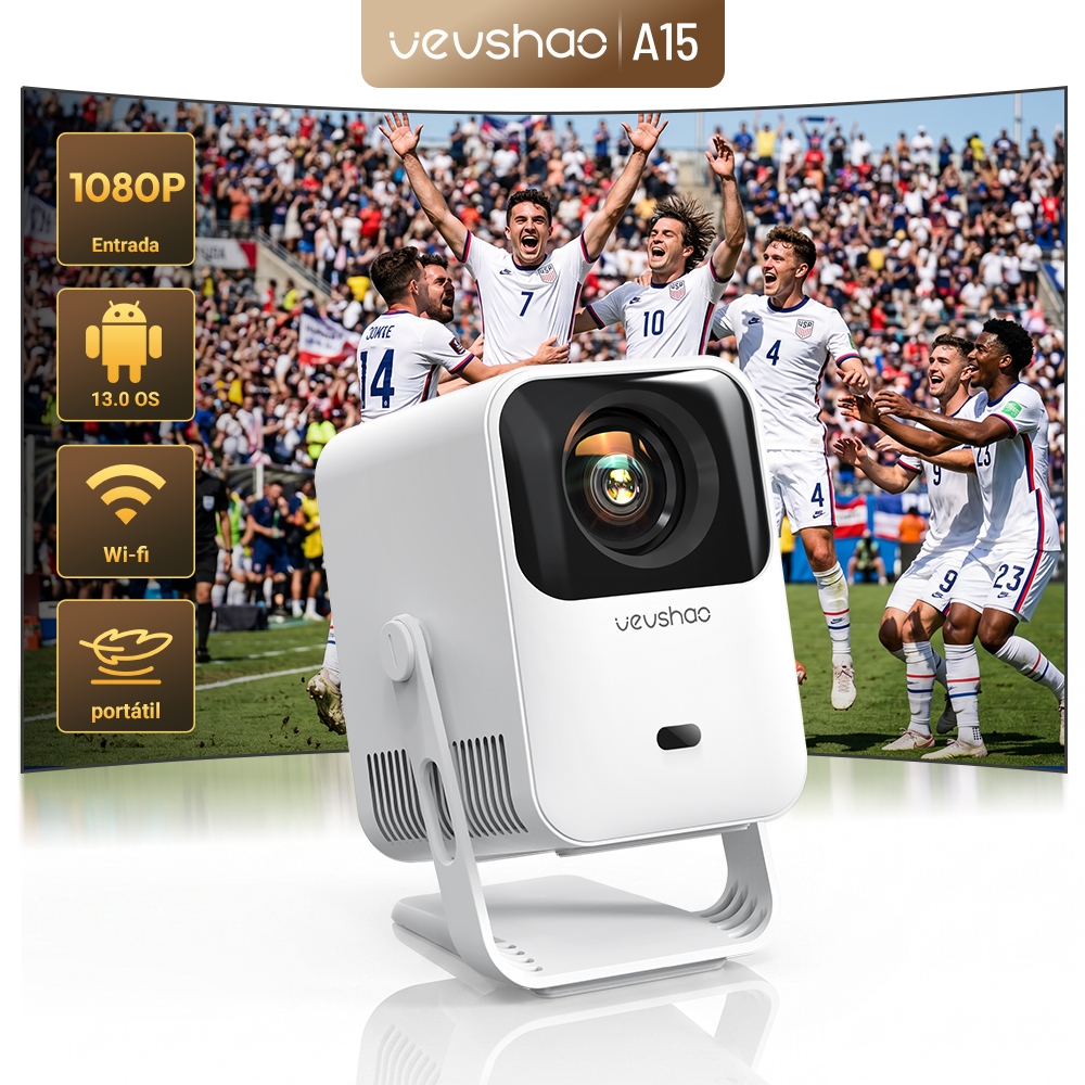 VEVSHAO A15 Android 13 Projetor Foco Automático Dual WiFi Portátil Home Cinema