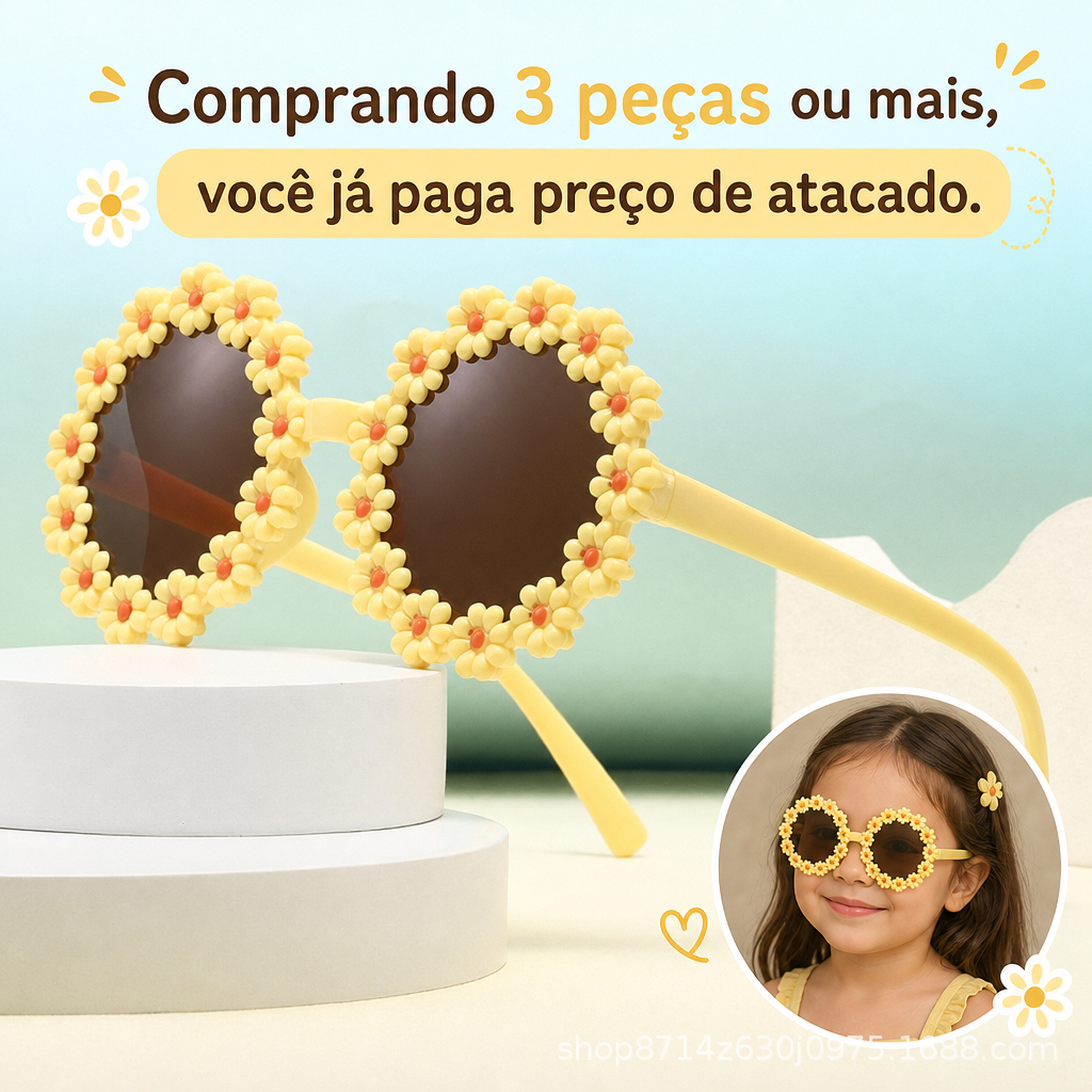 Óculos de Sol Infantil Menina Florzinha Estilo Blogueirinha | UV400 | Ideal para Ensaio Fotográfico e Festa