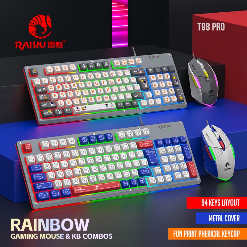 Conjunto de teclado e mouse com sensação mecânica T98 Pro - Painel de Metal de 94 teclas - Efeitos de iluminação colorid