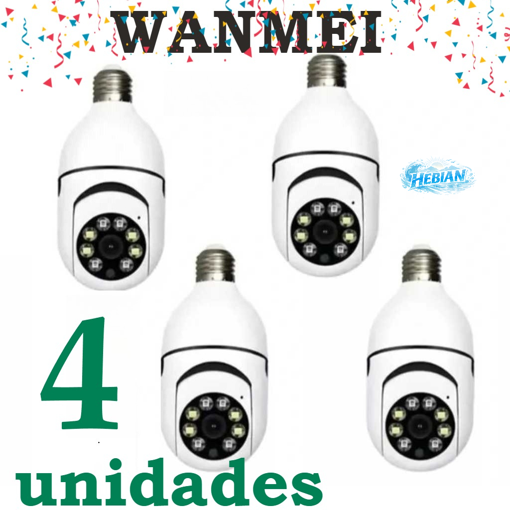 Câmera Com Lâmpada WANMEI , Visão Noturna HD , 360 ° Panorâmica De Segurança WiFi Interna