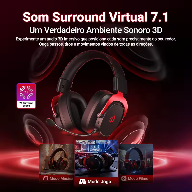 QCY Headset Gamer Sem Fio HEROAD VT200 Tri-Mode – 2.4G/BT6.0/3.5mm, THX 7.1,130H Bateria, Driver 53mm for PC/PS5/Switch · foto 2