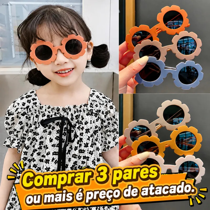 Óculos de Sol Infantil Menina Formato Flor Fofo | Moda Praia Verão Fotos Lembrancinha Blogueirinha