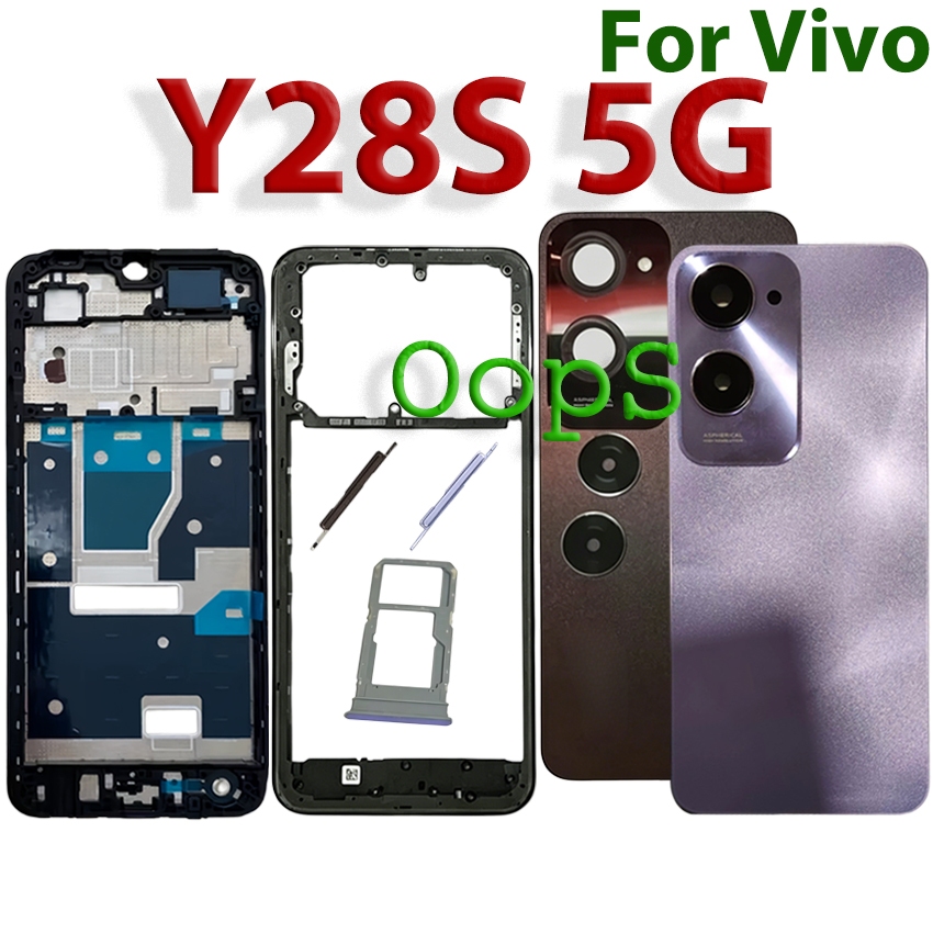Moldura Traseira Completa Para VIVO Y28S , Capa Da Bateria + Intermediária + Botão Frontal LCD Câmera Lente + Bandeja Si