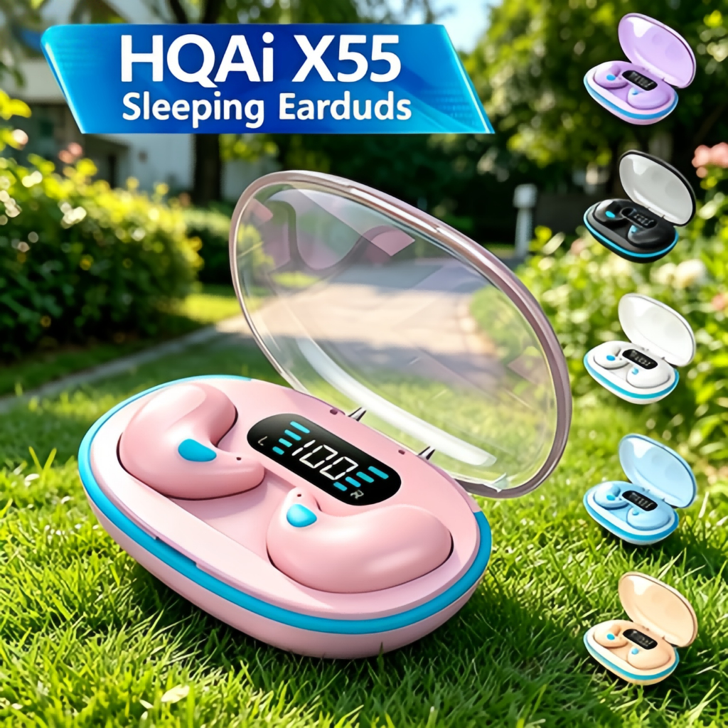 Fones de Ouvido HQAi X55: Fones de Ouvido Sem Fio à Prova d’Água, Fones Bluetooth com Microfone Integrado, Som Hi-fi,