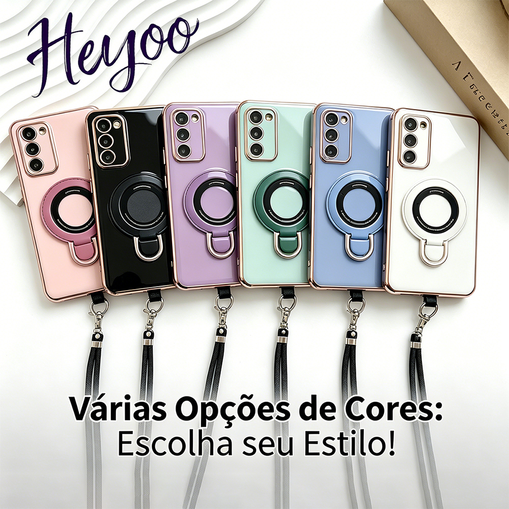 Heyoo Capa de telefone com suporte de escudo U simples Samsung com cordão ajustável, A20/A30/A21/A22/A23/A24/A25/A26