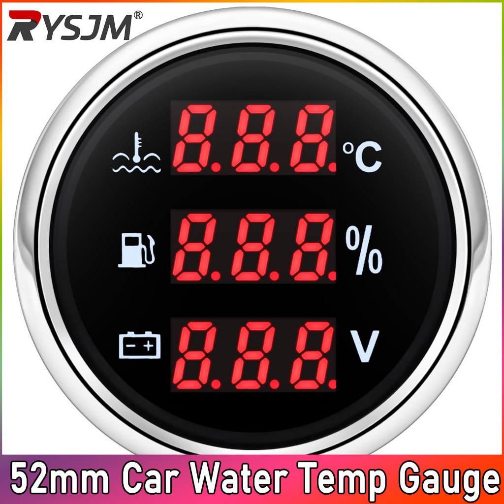 52mm 3 Em 1 Medidor De Tensão De Nível De Combustível De Temperatura Da Água Do Carro 0-190Ohms 0-120 ° C Para Caminhão 