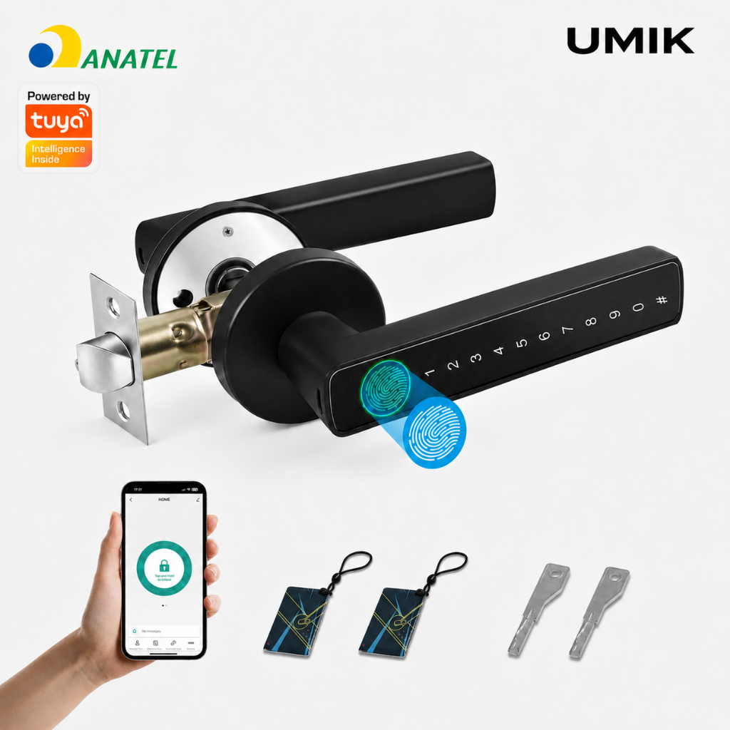 Umik Fechadura Digital Biométrica Inteligente para Porta com Senha, Chave Mecânica e App Tuya Bluetooth