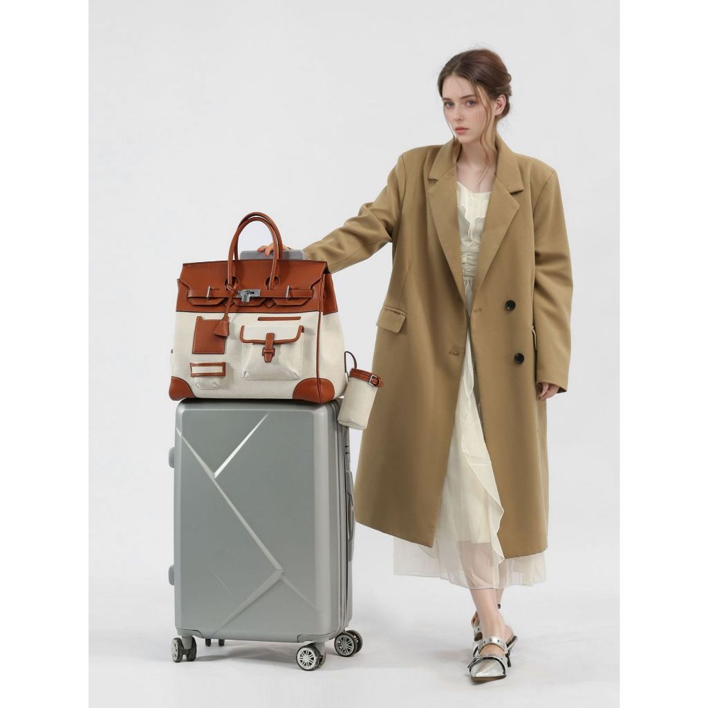 2025 temporada novo estilo contraste cor lona cor combinando portátil Extra grande platina saco lazer bolsa de viagem om