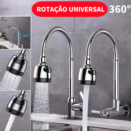 Inox Prata Torneira com chuveiro com rotação de 360° Cozinha Luxo Parede Promoção