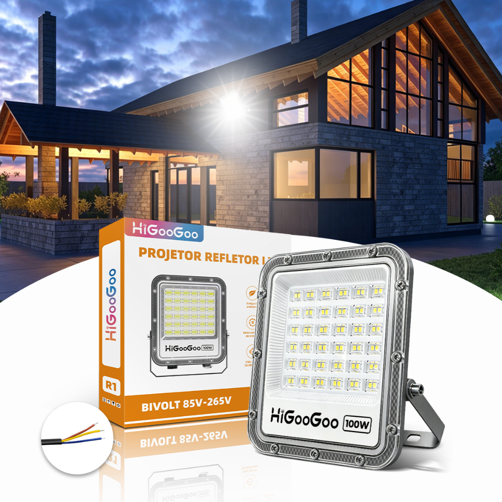 HiGooGoo Slim Bivolt Projetor Holofote Refletor Led Iluminação Residencial/Comercial Brilhante 50/100/200/300W 6000K