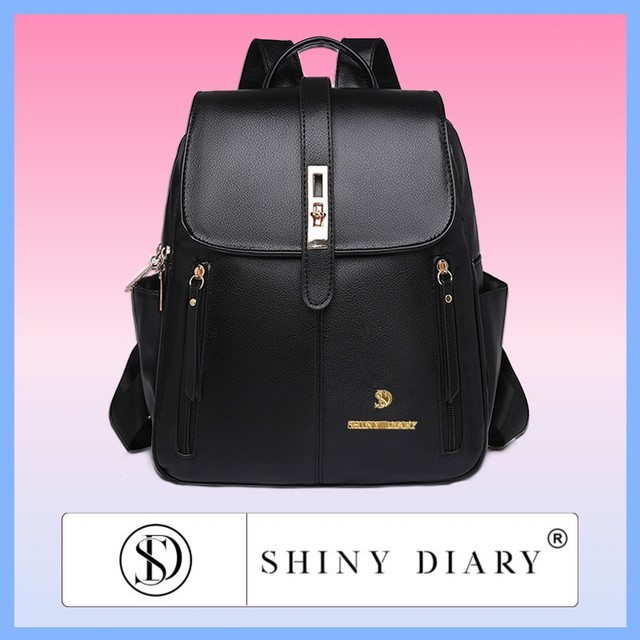 Shiny Diary Mochila Feminina Média Universitária De Qualidade De Costas Em Couro Sintético Cangurus