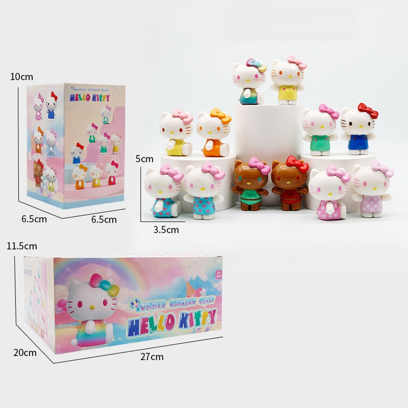 12 Pçs/Set 5cm Dos Desenhos Animados Anime Olá Kitty Verão Arco-Íris DIY Ornamento Q Versão Gashapon PVC Action Figure M