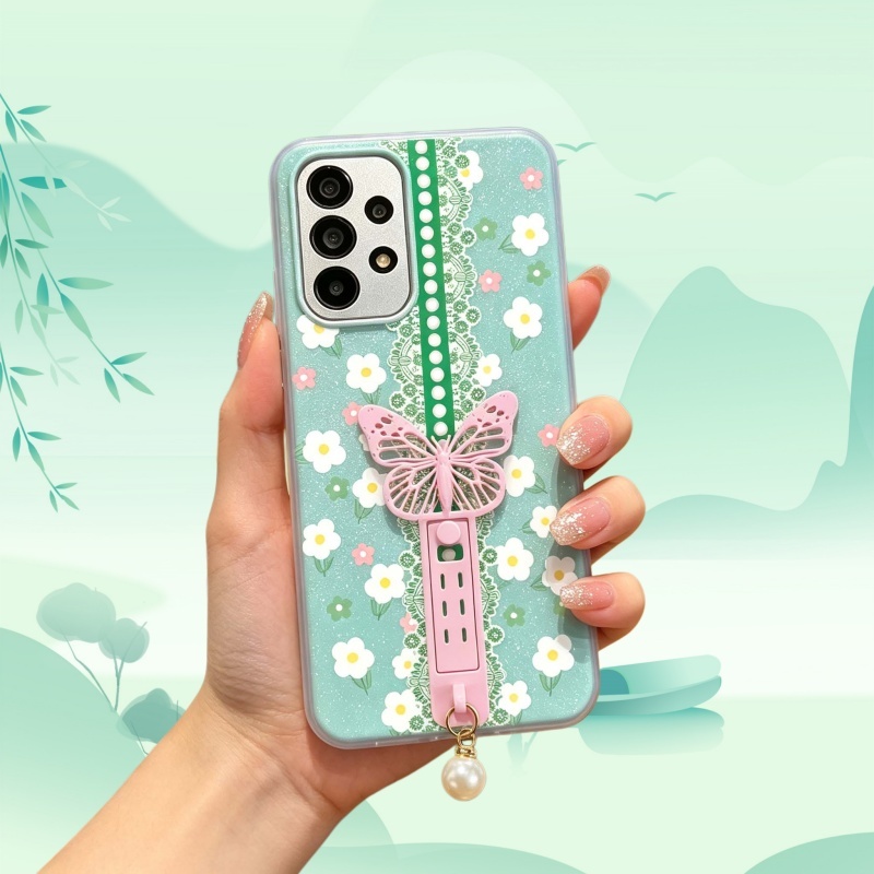 Capa De Telefone Com Suporte De Borboleta E Flor De Renda Samsung Galaxy A57 A56 A55 A37 A36 A35 A34 A27 A26 A25 A24 Inv