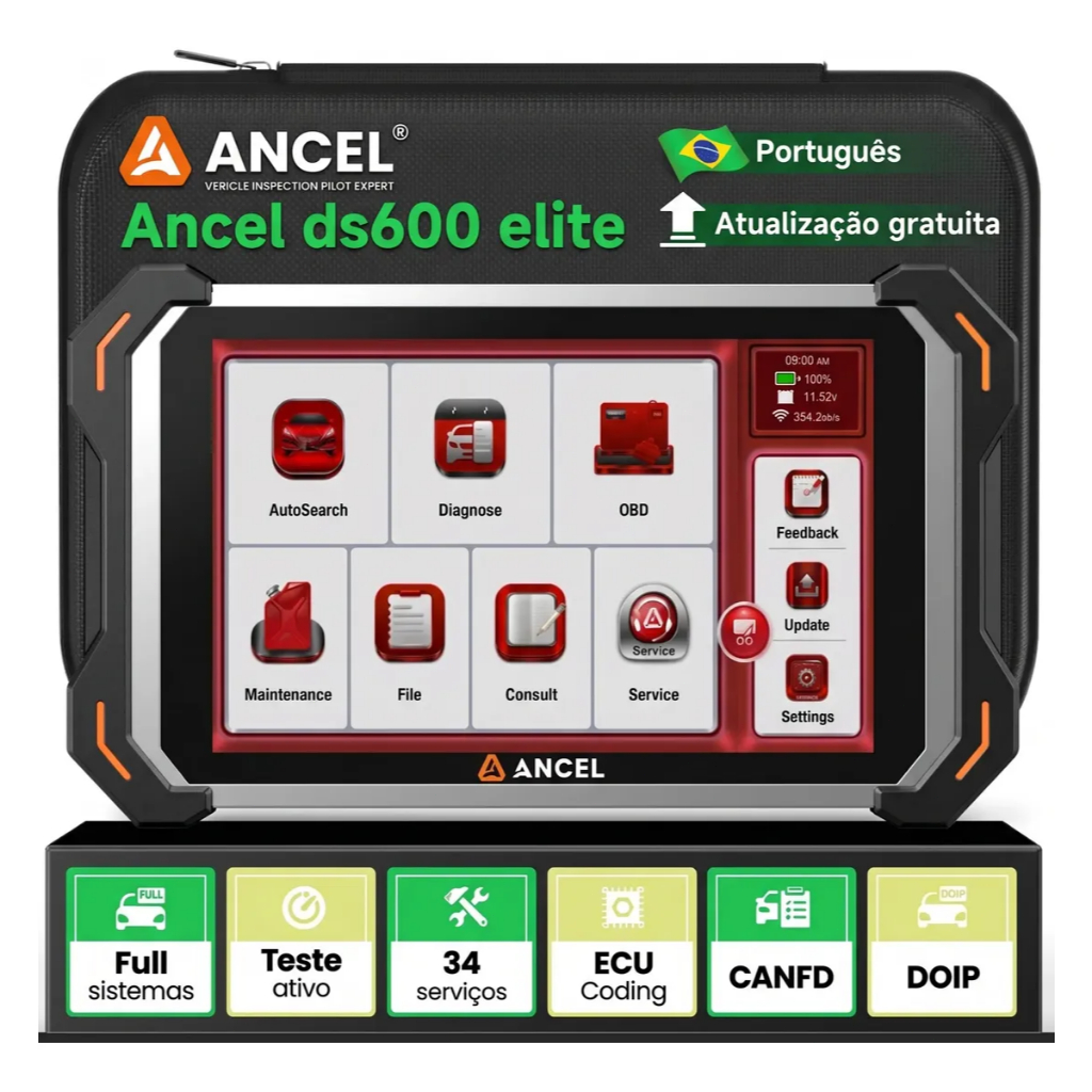 2026 Novo Scanner de Diagnóstico OBD2 ANCEL DS600 Elite com 34+ Funções de Reset, CAN-FD, DoIP