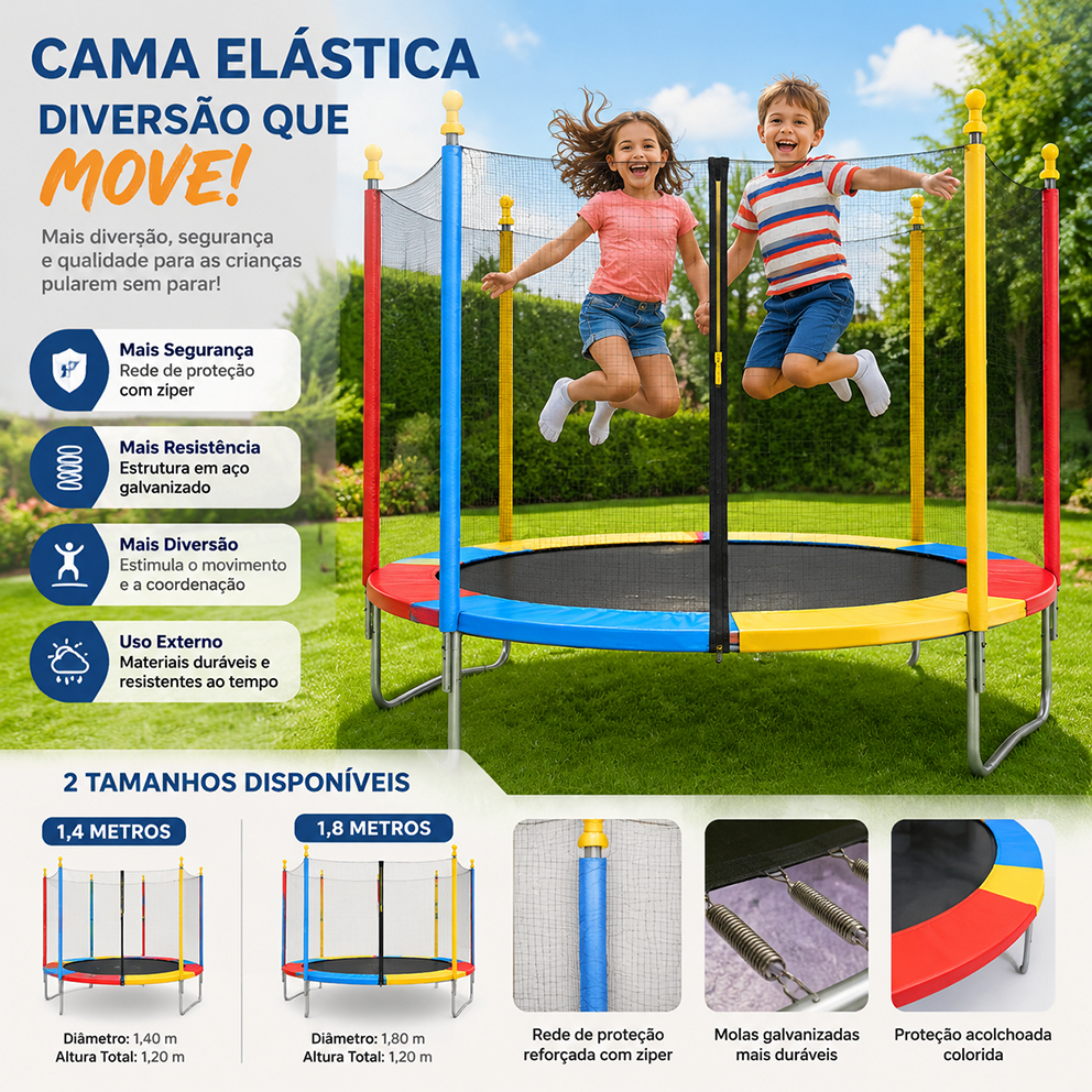 Cama Elástica Infantil Colorida 1,80 Metros Trampolim Diversão Garantida Pula Play Resistente Brinca