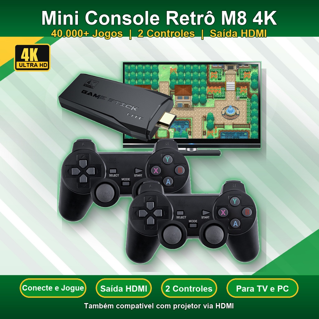 M8 Retro Game Stick Clássico Console De Videogame 4K Para Mame GB PS1 Sega Mega Drive 9 Emulador Com Joystick Duplo 4000