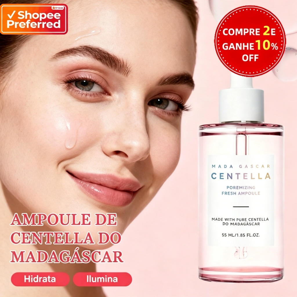 Centella Asiática Ampola 55ml | Minimiza Poros, Acalma, Ilumina, Reduz Linhas Finas, Tira Tensão da Pele, Cuidado Acne