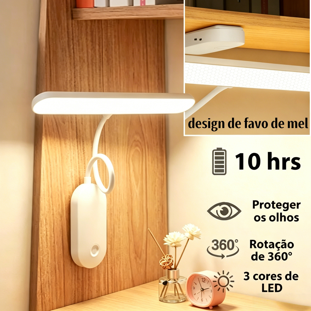 Luminária Abajur de Mesa LED Luz Recarregável Touch Haste Flexível Lâmpada De Estudo Sem,24cm