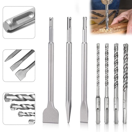 Kit SDS Plus para Martelete  Profissional Ponteiro,Talhadeira e Brocas para Demolição e Furação