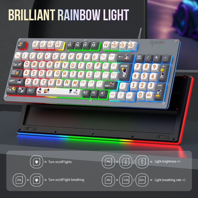 Conjunto de teclado e Mouse com sensação mecânica - painel de Metal de 94 teclas - efeitos de iluminação coloridos - tec