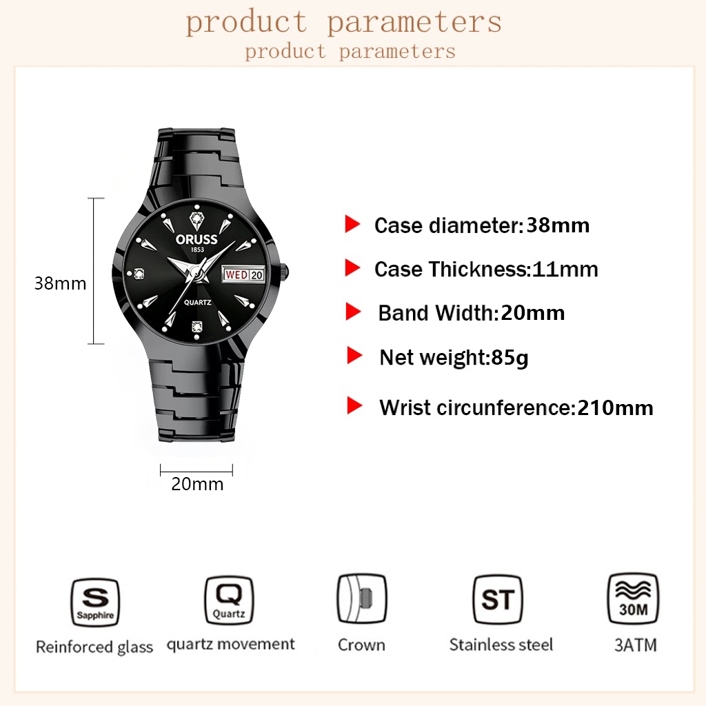 ORUSS Original Masculino Luxo Aço Inoxidável Calendário Duplo Luminoso Relógio À Prova D 'Água Moda Versão Coreana Relóg · foto 2