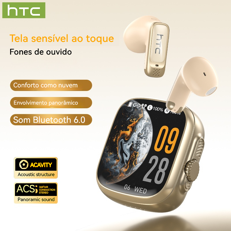 HTC NE72 Fone Bluetooth AI Tela Touch Multifuncional Tradução com Áudio no Case ENC HiFi Bateria 70H