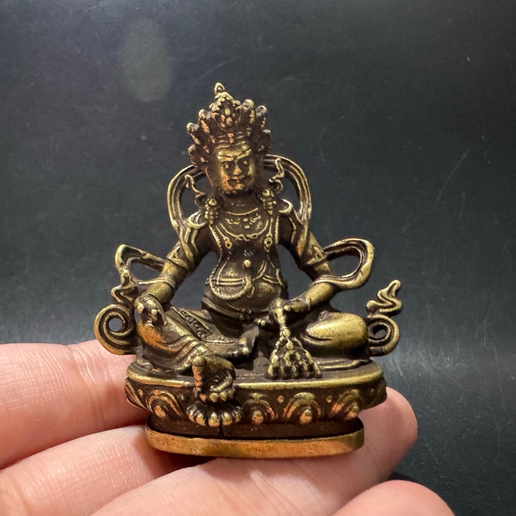 Boutique Mini Sutiãs de Latão Deus da Riqueza Estátua de Buda Bronze Tântrico Tibetano Antigo Adoração Portátil Desktop