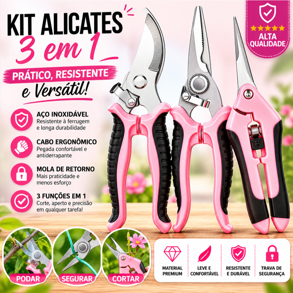 Kit com 3 Tesouras de Poda para Jardim – Ideal para Colheita de Frutas e Cuidados com Plantas