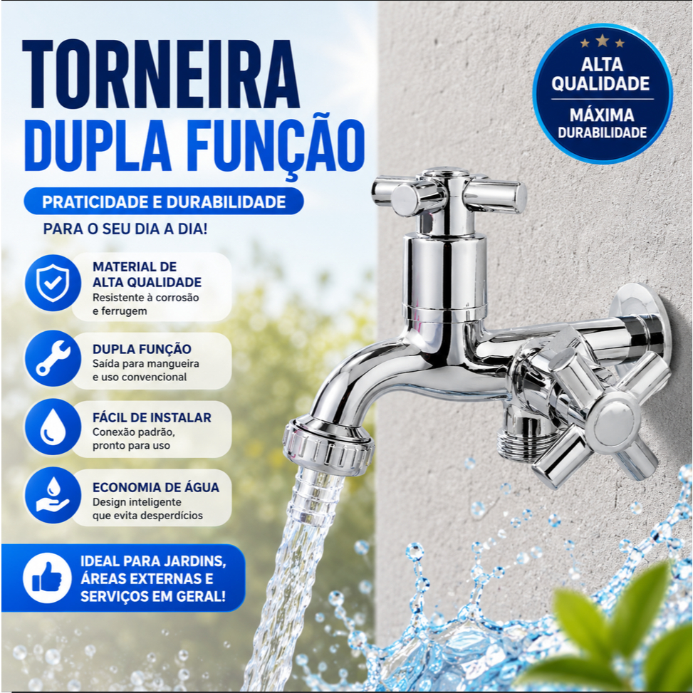 Torneira Tanque Maquina Lavar 2 Saídas Abs Cromado 1/2