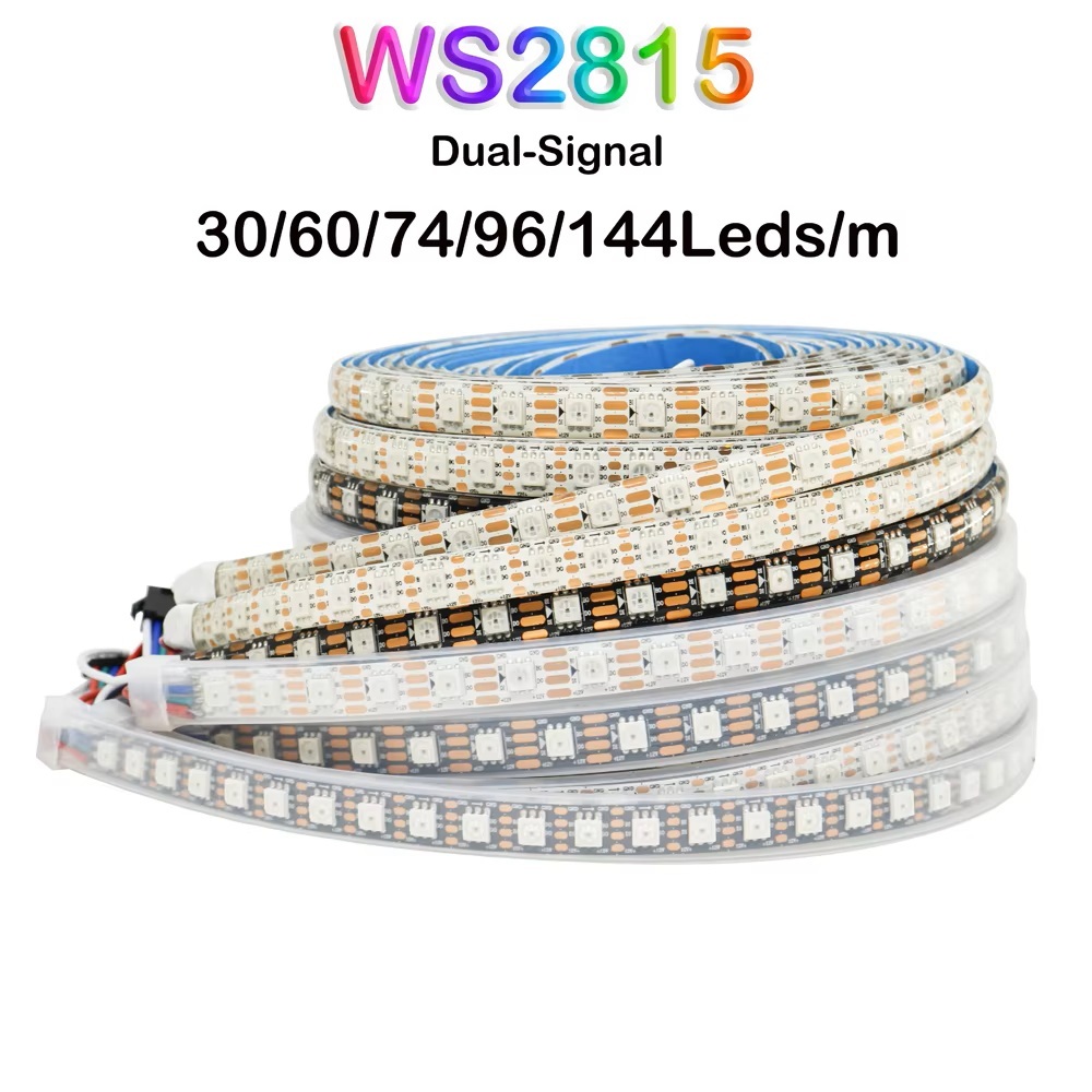 DC12V WS2815 5050SMD RGB LED Strip Light WS2812B Endereçável 74/96 Pixels/m WS2812 Fita De Sinal Duplo