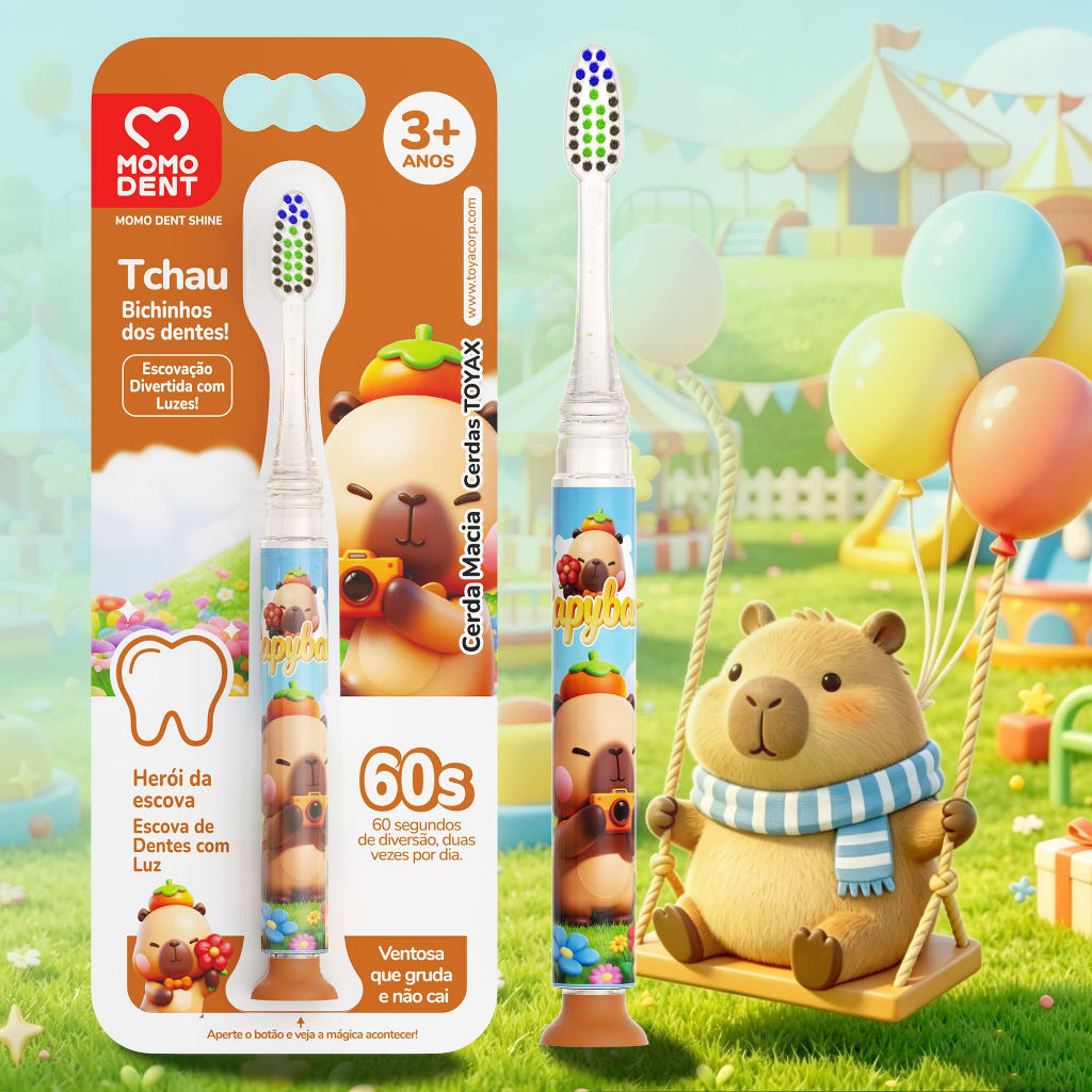 MOMODENT Escova de dentes luminosa infantil 60 segundos lanterna cronometrada com mais de 3 anos de idade ventosa em pé 
