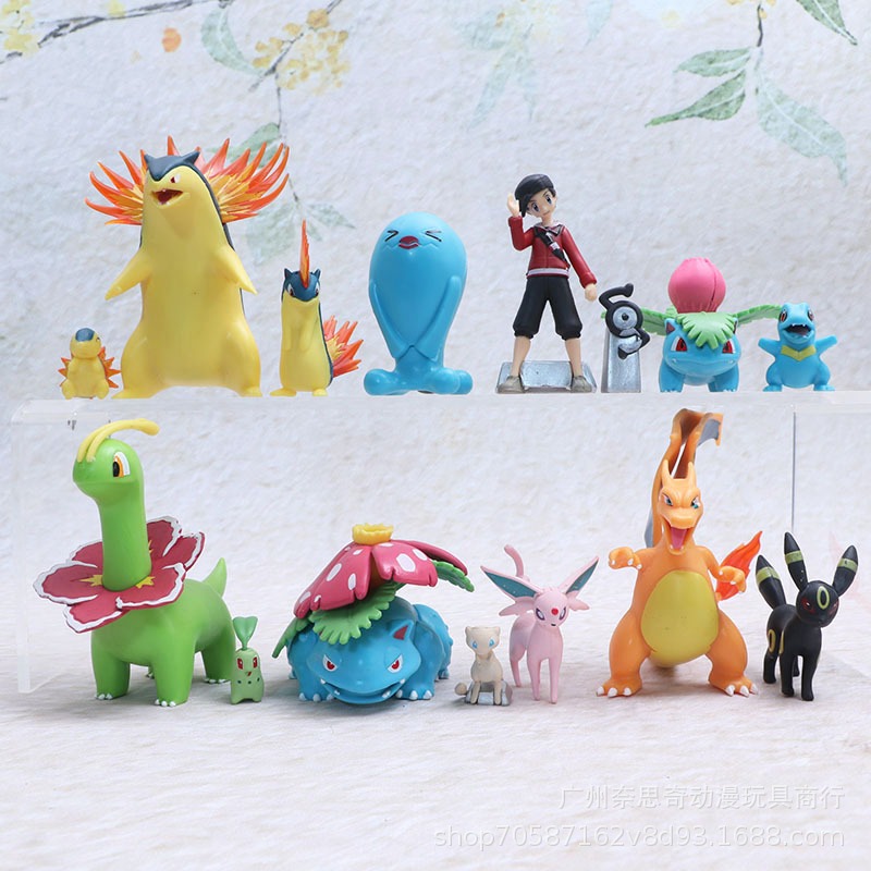 15 Pçs/Set 3-10cm Anime Pokémon Action Figure Ash Ketchum Charizard Wobbuffet Venusaur Chikorita Umbreon Typhlosion Mega