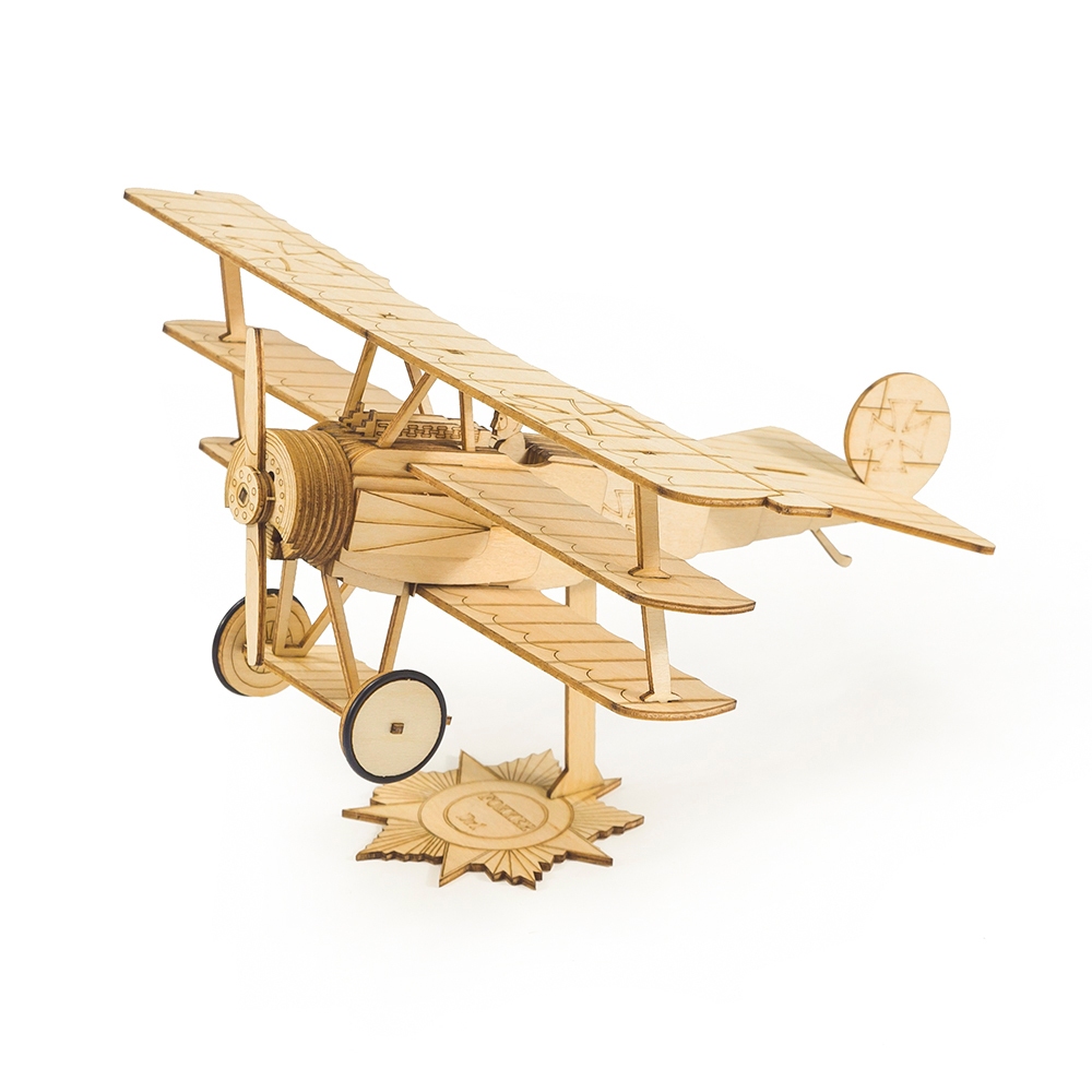 Kit de Montagem Modelo de Avião Fokker Dr.I Escala 1:38 em Madeira Sólida - Miniatura Histórica para Colecionador