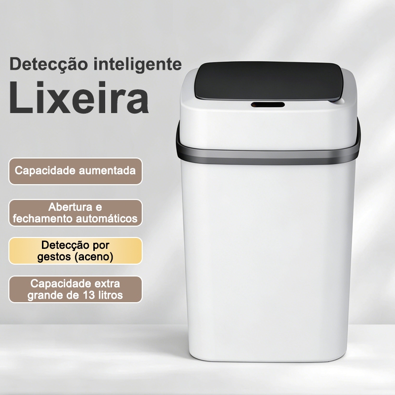 Lixeira Automática Inteligente 13L para Banheiro com Tampa sem Toque Abertura por Sensor de Movimento