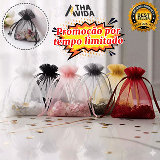 Kit 10/25/50 Un Saco Saquinho Organza Tule Saquinho 7x9 9x12 10x15 Branco Festa Casamento Sacos para embrulho de present