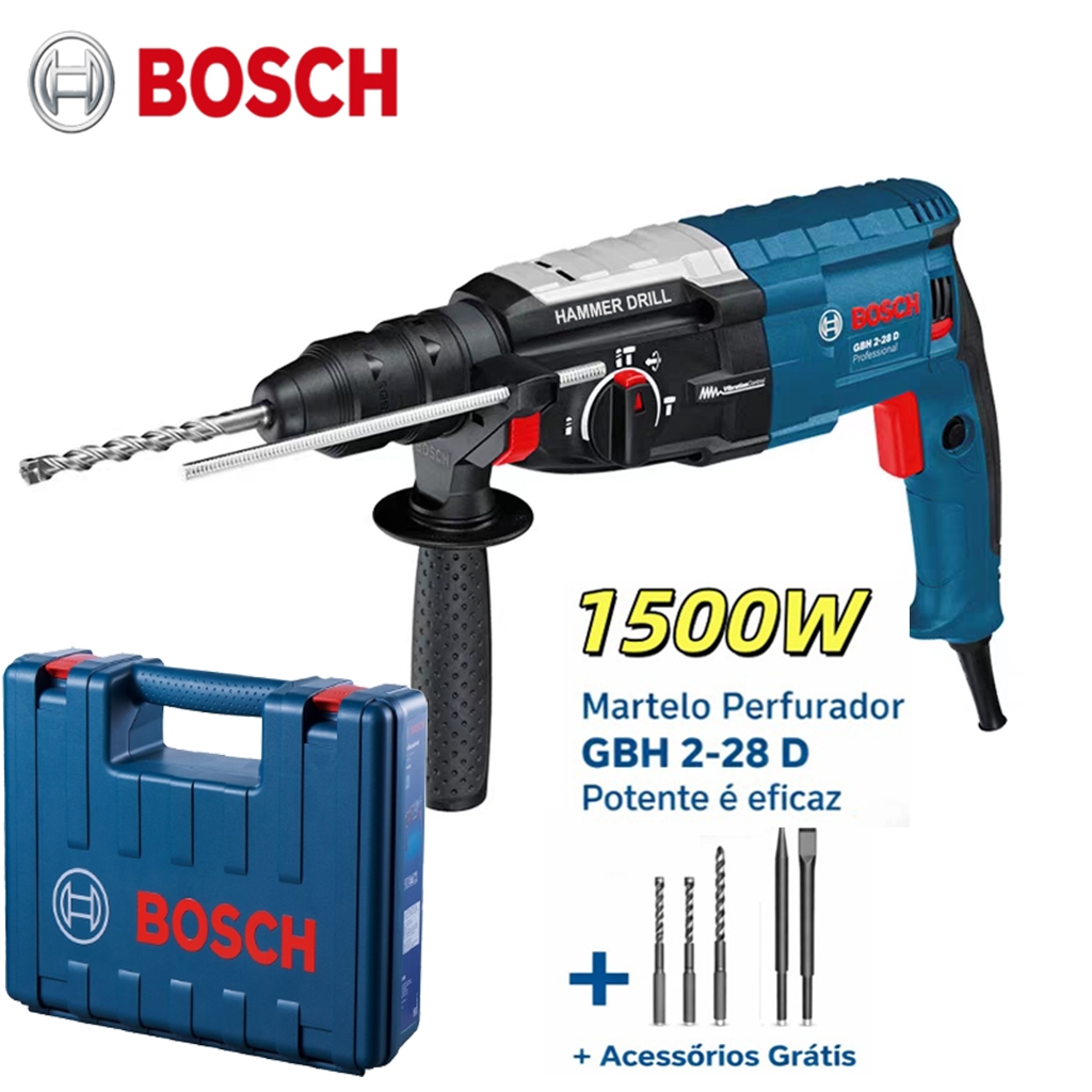 Martelete Rompedor 1500W Bosch GBH 2-28D Profissional SDS Plus Fura Concreto e Alvenaria Com Maleta