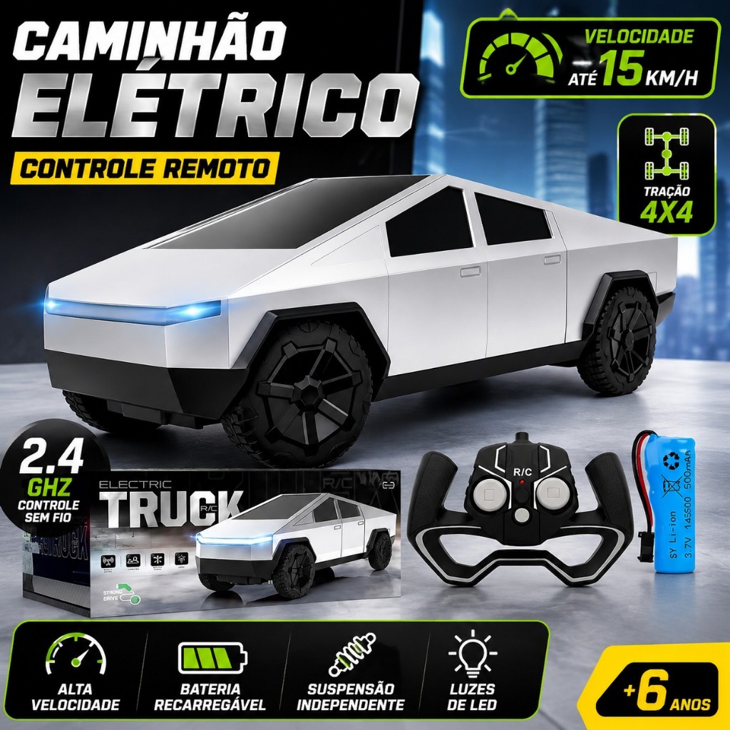 Carro De Controle Remoto Captador 1:24 , Brinquedo De Caminhão RC Off-Road 4WD , Sem Fio De 27 Mhz Com Luzes LED