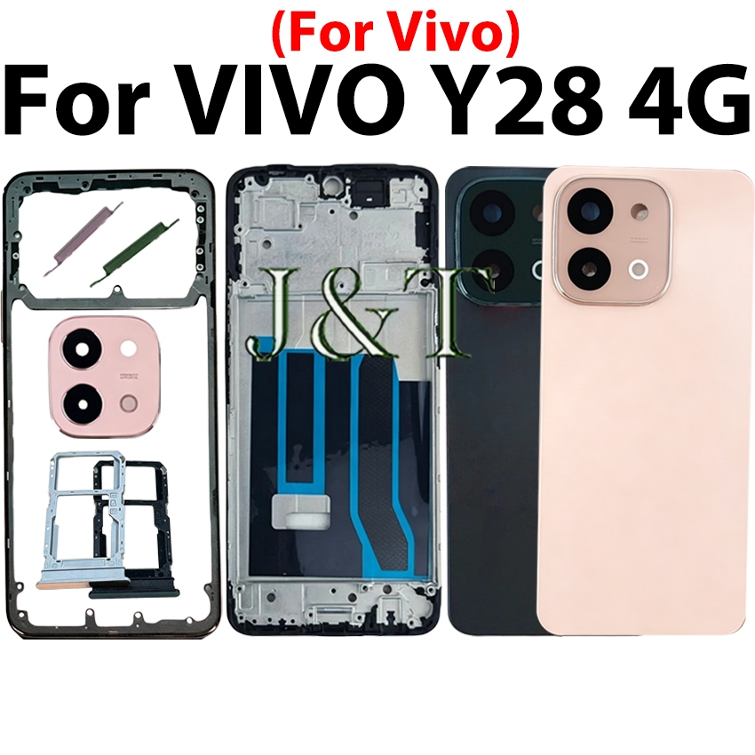 Conjunto Completo De Carcaça Traseira Para VIVO Y28 4G , Tampa Da Bateria , Moldura Intermediária + Botão + Frontal LCD