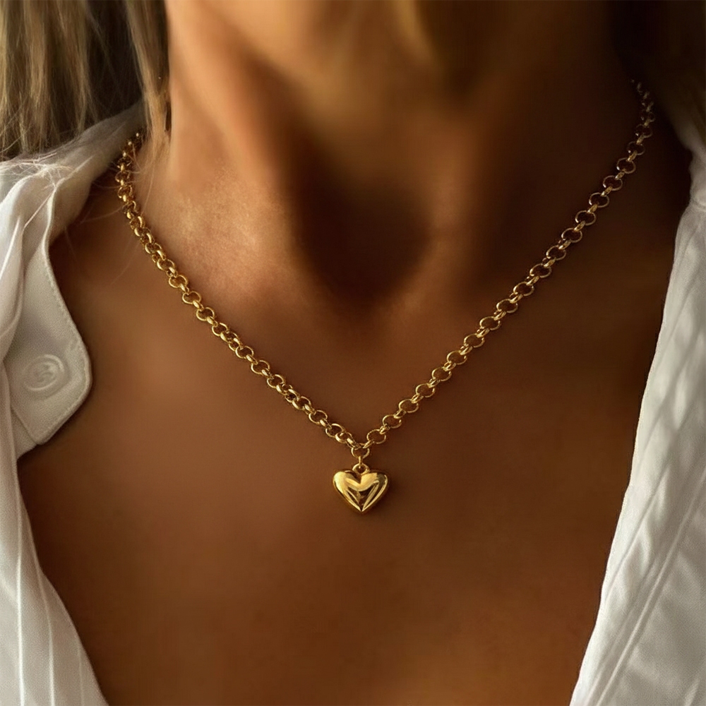 1 Unidade De Colar De Coração 3D Polido Minimalista De Aço Inoxidável | Feminino De Osso Acessório Versátil Para Desloca