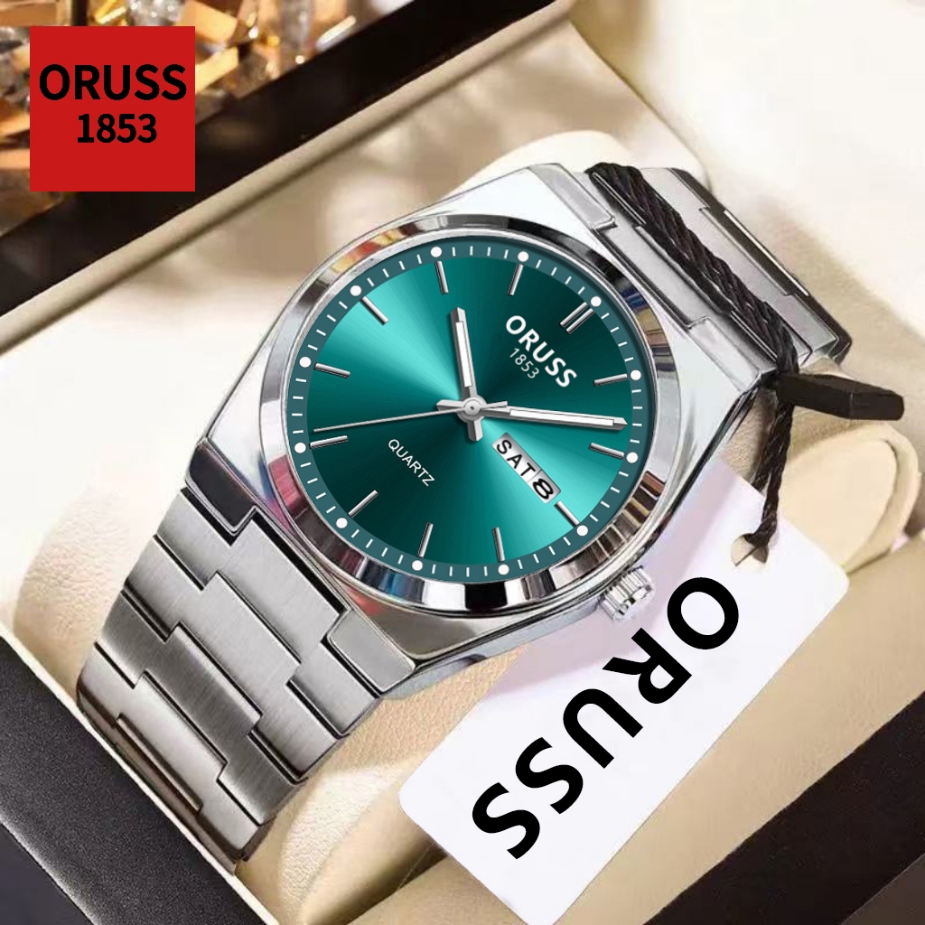 ORUSS Marca Original Masculino Aço Inoxidável Calendário Duplo Luminoso À Prova 